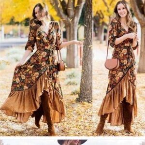 Farm Rio wrap maxi dress Madrid Anthropologie M